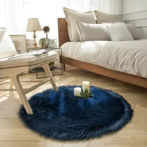 Soft Fluffy Faux Sheepskin Fur Area Rug Shag Plush Mat Home Decorative, Round 36*36in 90*90cm