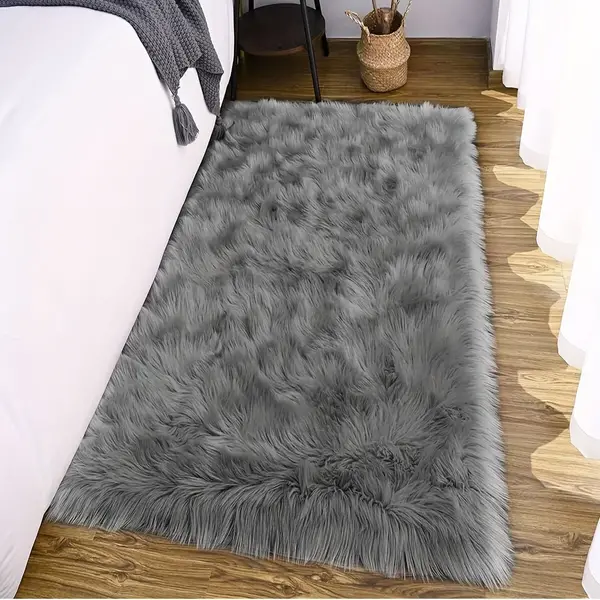 Ultra-Soft Faux Sheepskin Rug - Luxurious, Durable Plush Carpet for Bedroom & Living Room, Gray Rectangular Area Rug, Machine Washable