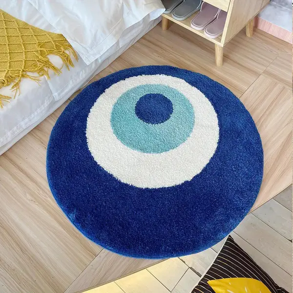 Luxurious Plush Blue Eye Round Rug - Thick, Non-Slip TPR Backing, Soft & Absorbent for Bedroom, Living Room, and Bathroom Decor