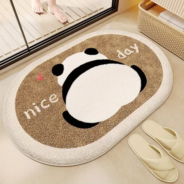 1pc Cute Panda Bathroom Rug - Plush Polyester Bath Mat, Anti-Slip, Absorbent, Soft & Comfortable Home Decor Floor Rug