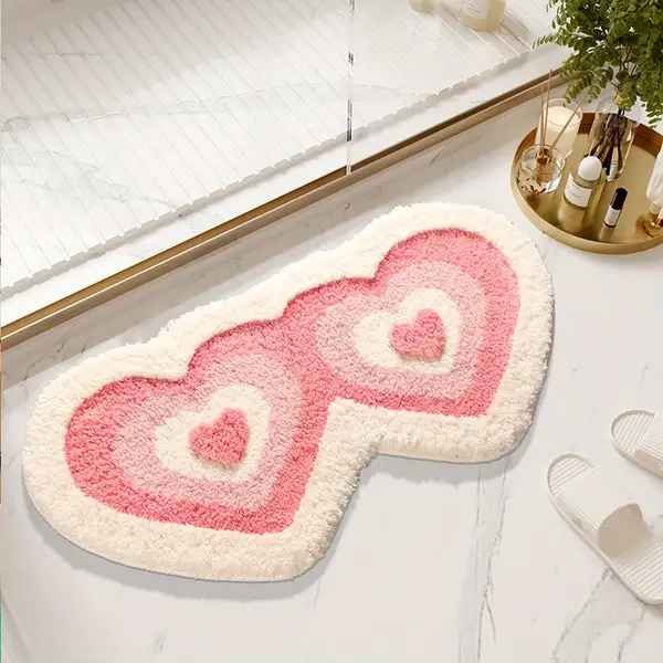 1pc Plush Heart-Shaped Area Rug - Soft, Thick Polyester Carpet for Bedroom, Living Room, and Entryway - Machine Washable Home Decor