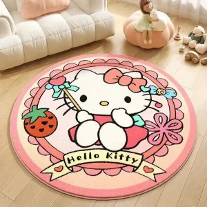 1pc, Authorized Sanrio Plush Round Rug - Non-slip Soft Polyester Doormat for Bedroom and Living Room Decoration | Cute anime cartoon design with Melody and Kuromi