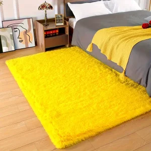 Luxurious Soft Plush Area Rug for Bedroom & Living Room - Cozy, Machine Washable Indoor Carpet in Yellow