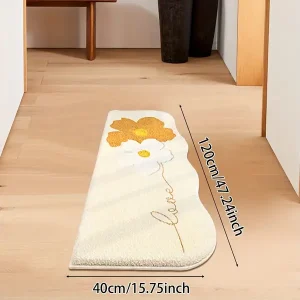 1pc Small Daisy Flowers Print Imitation Cashmere Irregular Shaped Decorative Area Carpet Rug For Aisle, Suitable For Bedroom, Bedside, End Table, Bathroom Decoration, Plush And Soft Floor Rug