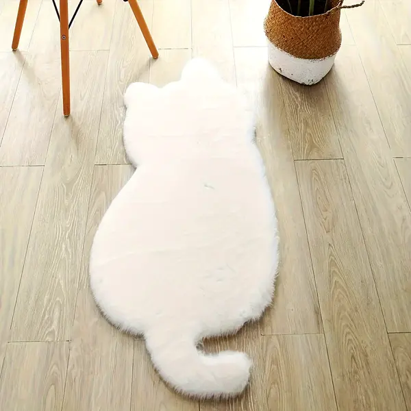 Ultra-Soft Faux Rabbit Fur Cat Shaped Area Rug, 18