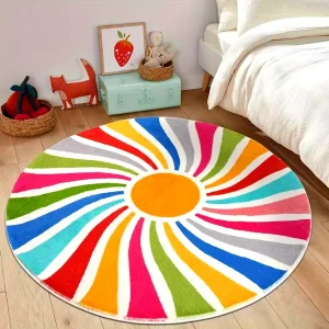 Plush Faux Cashmere Round Rug - Colorful, Soft & Washable for Bedroom and Living Room Decor