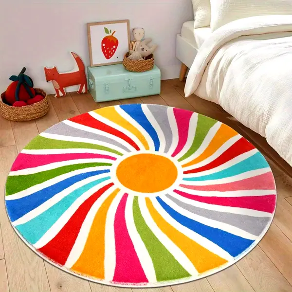 Plush Faux Cashmere Round Rug - Colorful, Soft & Washable for Bedroom and Living Room Decor