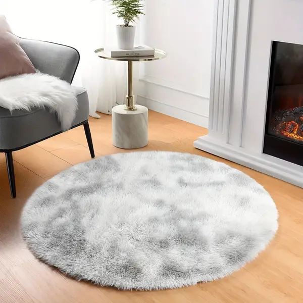 1pc, Round Fresh Simple Tie-dye Light Grey Plush Rug, Super Soft Premium Fabric Furry Skin-friendly Decorative Rug, Upgraded Fabric Fluffy Sponge Thickened No-Shed Firm Durable, Lightweight Can Be Carried Out Decorative Rug