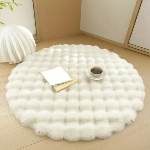 1pc Bubble Fleece Round Simple Solid Soft Plush Easy to Clean Furry Cozy Indoor Decor Carpet - Suitable for Bedroom, Living Room, Sofa, Tea Table, Dressing Room, Makeup Room, Tatami, Tea Room and More