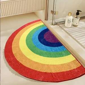 Rainbow Semi-Circle Area Rug - Acrylic Plush Faux Sheepskin, Machine Washable, Non-Slip for Bedroom, Porch, Indoor Use - Small Space Friendly Under 2.16m