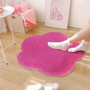 1pc Soft Plush Faux Fur Rug in Rose Red - Creative Plum Blossom Design, Thick & Durable, Easy-Care for Living Room, Bedroom, and More