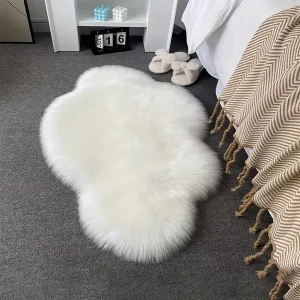 1pc Fluffy Rug Soft Shaggy Faux Fur Area Rug, Luxury Plush Cloud Shape Carpet For Christmas Decor Bedroom Living Room Sofa Chair 2 X 3 Feet, White