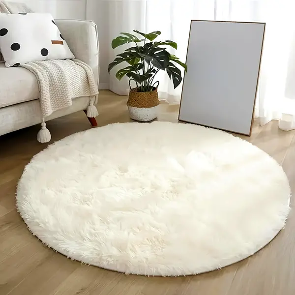 Super Soft White Round Plush Carpet - Perfect for Living Room, Bedroom, Dormitory, Daycare Center Home Decoration - Non-Slip, Fluffy, and Machine-Made with Viscose Material - Suitable for Christmas, Halloween, Easter, Hanukkah, Thanksgiving