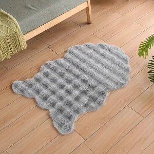 Ultra-Soft Faux Rabbit Fur Rug, 24x39 Inches, Irregular Shape - Plush & Fluffy Area Mat for Living Room, Bedroom, and Reading Nooks - Machine Washable, Non-Slip, Cozy Home Decor