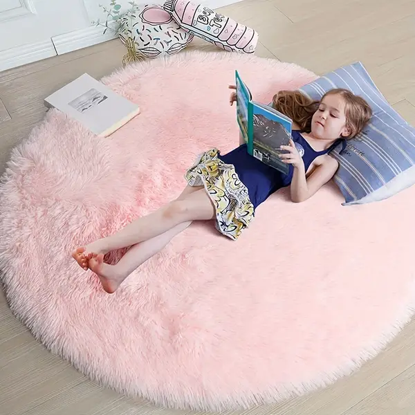 1pc Fluffy Round Rug For Bedroom, Soft Shaggy Area Rug, Super Fluffy Circle Rugs For Baby Nursery, Fuzzy Plush Rug, Furry Carpet For Children Kids Room, Cute Soft Shaggy Rug For Girls Home Decor, Fuzzy Plush Carpets For Dorm 47.2in*47.2in