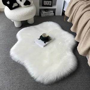 1pc Imitation Fur Shaggy Carpet Rug, Indoor Living Room Decorative Carpet, Long Plush Pure White Fluffy Bedroom Bedside Floor Mat, Machine Washable, Large Clouds Design