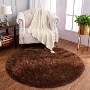 1PC Minimalist Style Round Polyester Shag Area Rug - Soft Plush Fluffy Carpet for Living Room, Sofa, Coffee Table, Bedroom Decor - Dry Clean Only Indoor Rug 31.5 inches