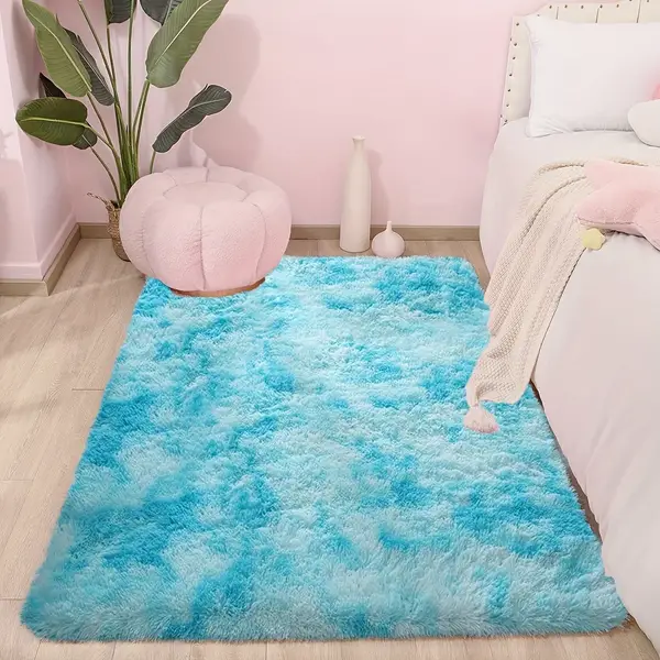 1pc, Tie-dye Blue Plush Rug Fluffy Carpets, Premium Cute Comfortable Warm Plush Rug, Area Rug, Indoor Decorative Carpet, Suitable For Indoor Areas Such As Dining Rooms, Kitchens, Hallways, Bedside, Bedrooms, And Living Rooms, Multiple Sizes Available