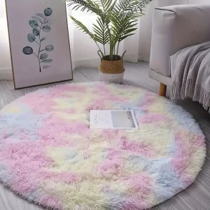 Rainbow Stripe Plush Round Rug - Soft, Non-Slip & Easy to Clean for Living Room and Bedroom Decor