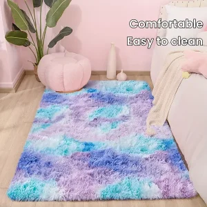 1pc Colorful Gradient Rainbow Plush Carpet, Comfortable, And Easy To Clean, Decor Rug Suitable For Bedroom Bedside Windows, Living Room, Leisure Area, Entertainment Area, Etc.