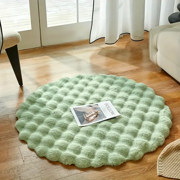 1pc Soft Fabric Comfortable And Soft Shaggy Fluffy Decorative Round Shaped Carpet, Hairball Long Plush Floor Rug For Chair Mat, Under Dresser, Bedroom Bedside, Photo Decoration, Living Room