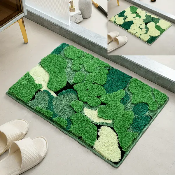 1pc 3D Cute Green Moss Floor Mat, Soft Plush Bath Rug, Machine Washable Bath Mat, Absorbent Non-slip Carpet For Home Living Room Bathroom, Home Decor