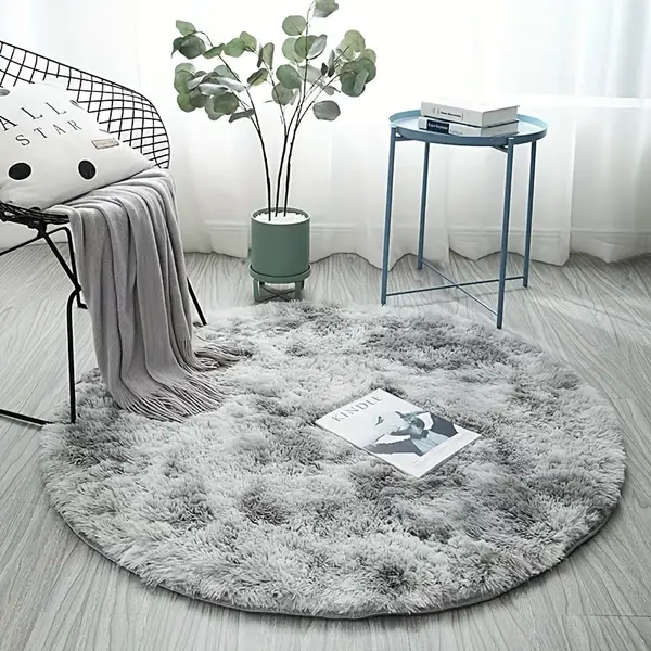 1pc Tie-dye Plush Round Rug, Fluffy Decorative Carpet, Lovely And Warm Throw Cushion, Shaggy Yoga Mat, Suitable For Living Room Leisure Area Bedside Accessories Cloakroom Home Room Supplies Spring Decor Gift