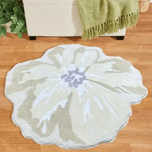 Charming White Floral Plush Rug - Soft, Non-Slip & Machine Washable for Bedroom, Kitchen, Bathroom, Living Room - Cozy Farmhouse Decor