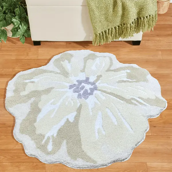 Charming White Floral Plush Rug - Soft, Non-Slip & Machine Washable for Bedroom, Kitchen, Bathroom, Living Room - Cozy Farmhouse Decor