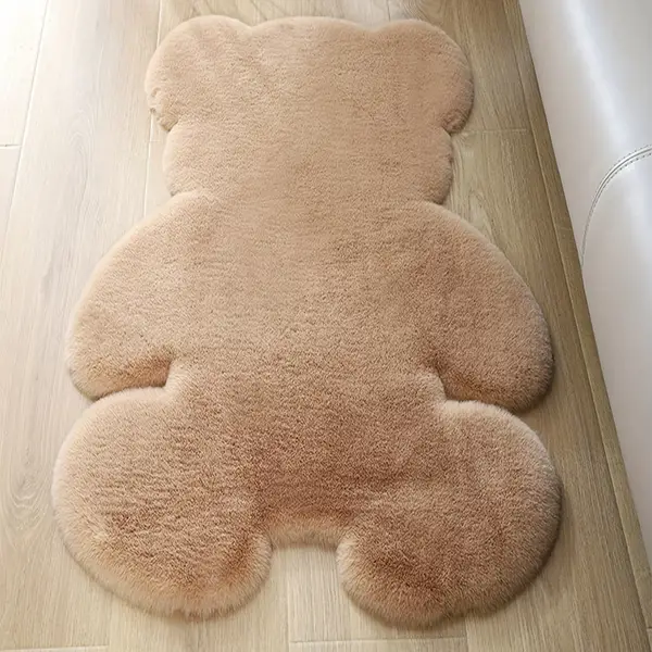 1pc Khaki Teddy Bear Shaped Faux Rabbit Fur Rug